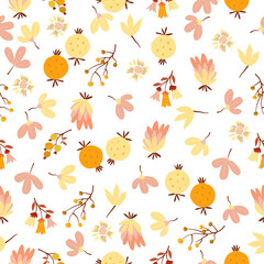 Hand drawn cute floral small seamless pattern for fashion prints decoration, fabric, wallpaper and all prints on background earth tone color.