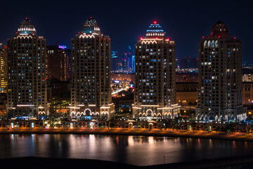 Fototapeta na wymiar Doha City Skyline Residential Towers at Night