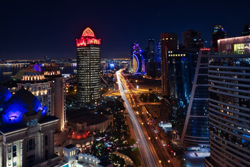Doha Qatar City Center Illuminated at Night