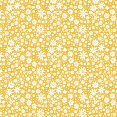 Small white flowers on blue background vector seamless pattern. Vintage floral background. Seamless vector pattern for design and fashion prints. Ditsy style.