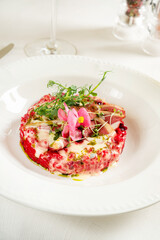 orzotto cooked from pearl barley with beets
