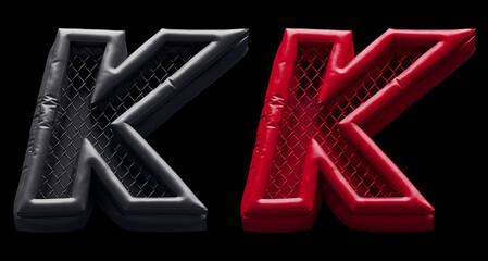 Fight night font. Red and black. Letter K