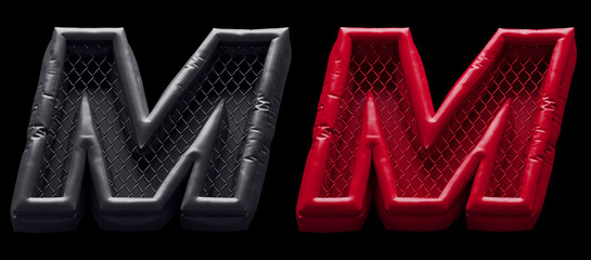 Fight night font. Red and black. Letter M