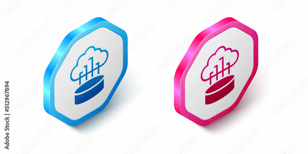 Poster isometric network cloud connection icon isolated on white background. social technology. cloud compu