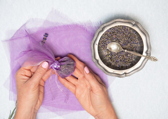 handmade lavender sachet DIY, step by step instructions, step nine
