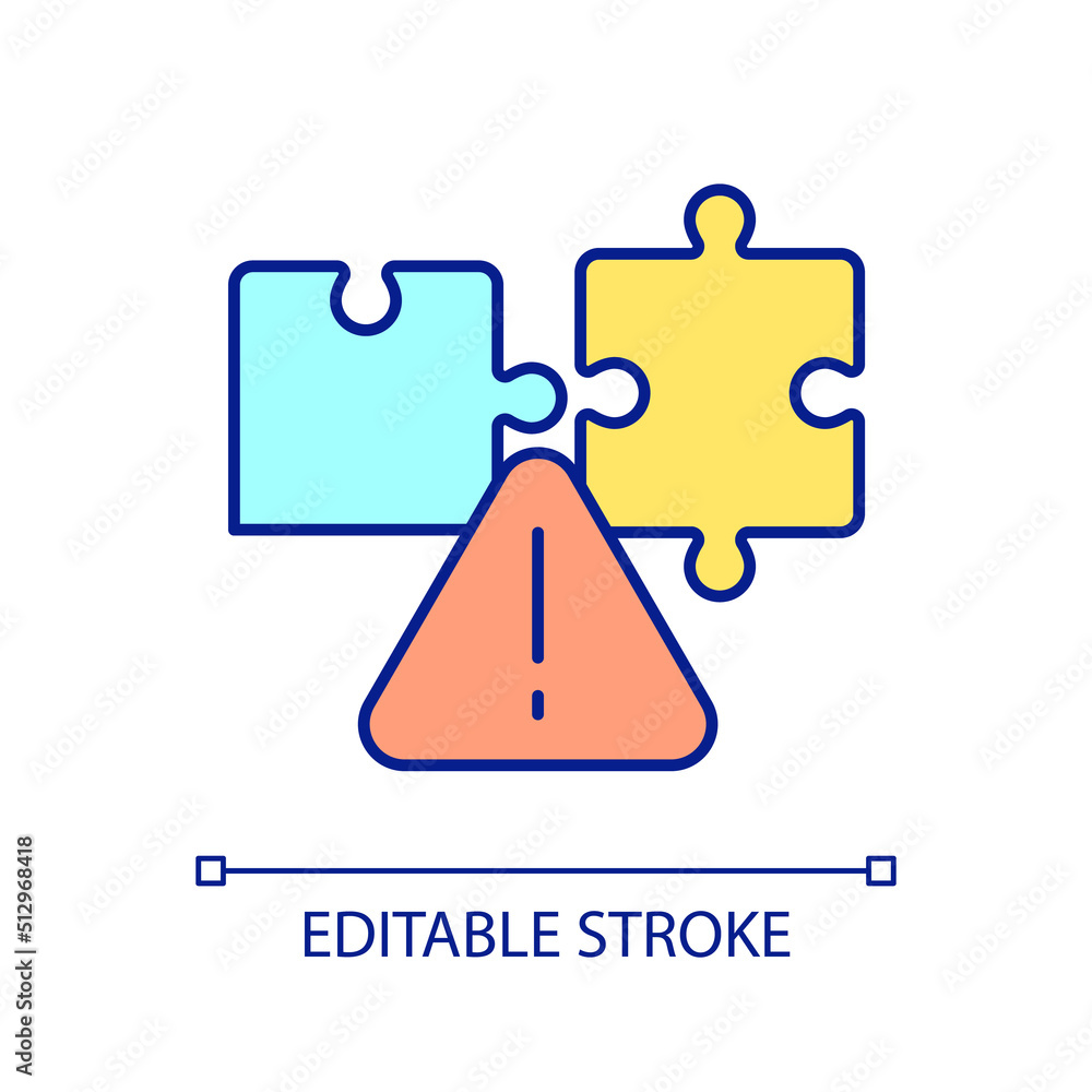 Poster disconnect rgb color icon. separate whole element. connection failure. warning sign and puzzle. isol