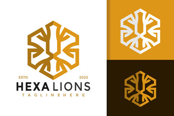 Hexagon Lion Head Elegant Modern Logo Design  Vector Template