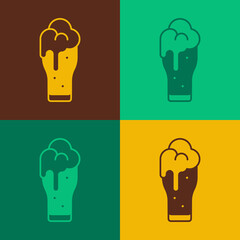 Pop art Glass of beer icon isolated on color background. Vector