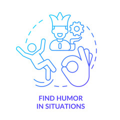 Find humor in situations blue gradient concept icon. Witty banter and joking. Dealing with change abstract idea thin line illustration. Isolated outline drawing. Myriad Pro-Bold fonts used
