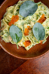 macaroni stuffed with salmon caviar