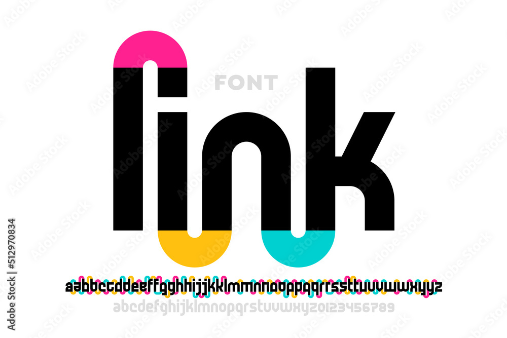 Poster linked letters font design, alphabet and numbers vector illustration