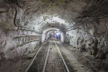 Underground railway for transporting ore.