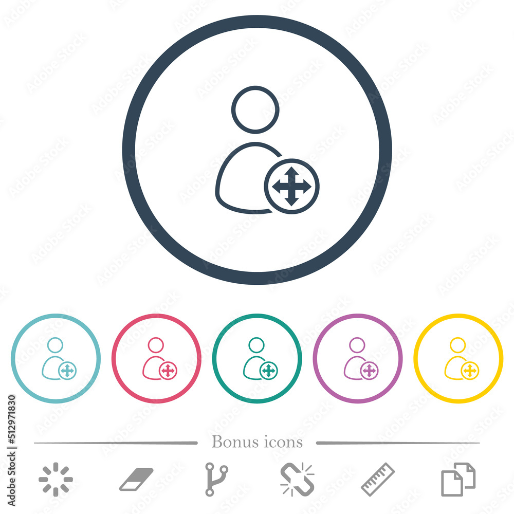 Poster move user outline flat color icons in round outlines