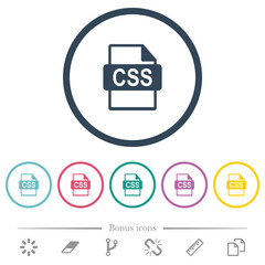 Fototapeta na wymiar CSS file format flat color icons in round outlines