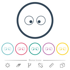 Watching eyes outline flat color icons in round outlines