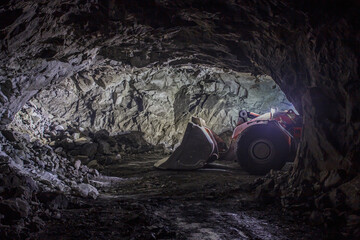 Underground equipment. Special load vehicle for mines and tunnels.