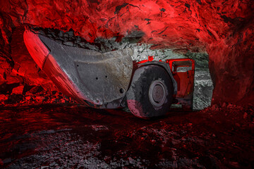 Underground equipment. Special load vehicle for mines and tunnels.