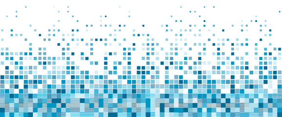 Light blue, turquoise, cyan vector seamless background with faded squares. Abstract gradient horizontal panoramic illustration with copy space. Bottom border. Technology theme for your business.