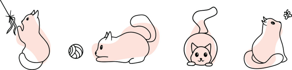 Vector image of cute cats. Line art of doodle cats for print, pattern, fabric, postcards.