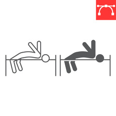 High jump sport line and glyph icon, sport and competition, high jump vector icon, vector graphics, editable stroke outline sign, eps 10.