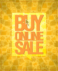 Fototapeta premium Buy online sale banner with shopping symbols