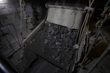 Jaw crusher in iron ore mine.