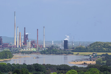 Blast furnace and coking plant next to the Rhine, seen from the Halde Rheinpreussen near Duisburg