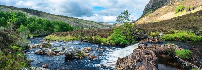 Waterfalls on the Dundonnell River in Wester Ross, NC500, Highlands, Scotland, UK