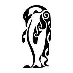 Silhouette of a black penguin drawn in a Celtic-Gothic style. The design is suitable for decor, postcard, logo, t-shirt print, tattoo, company emblem. Vector isolated illustration