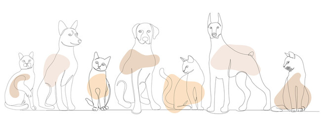 Fototapeta na wymiar dogs and cats drawing in one continuous line, isolated