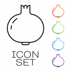 Black line Pomegranate icon isolated on white background. Garnet fruit. Set icons colorful. Vector