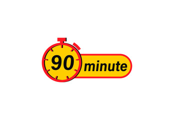 90 minute timers Clocks, Timer 90 min icon, countdown icon. Time measure. Chronometer icon isolated on white background
