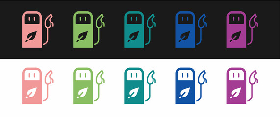 Set Petrol or gas station icon isolated on black and white background. Car fuel symbol. Gasoline pump. Vector