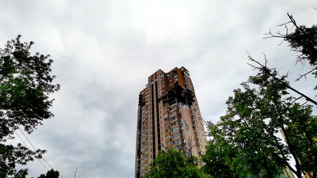 Civilian building damaged following a Russian rocket attack