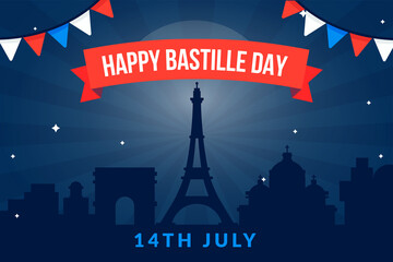Bastille Day banner or header. July 14th France national holiday celebration. Vector illustration.
