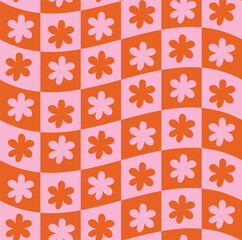 Groovy Wavy Melted Psychedelic Checkerboard Y2K 90s seamless pattern vector background. Retro hippie trippy optical repeat texture wallpaper, textile design