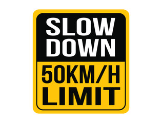 Slow down 50km/h, maximum speed allowed. Orange speed warning sign.