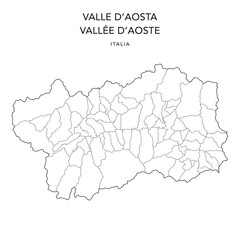 Vector Map of the Geopolitical Subdivisions of the Region of the Aosta Valley (Valle d’Aosta or Vallée d’Aoste) with Municipalities (Comuni) as of 2022 - Italy