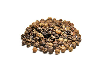 Dried black pepper isolated on white background, a pile of dried black pepper isolated on white