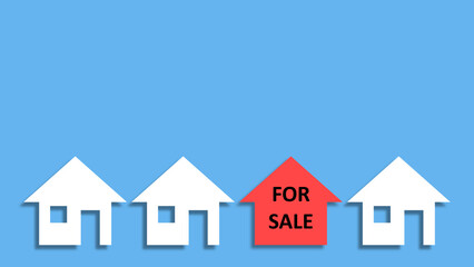 for sale sign house icon isolated on blue background. 3D Rendering