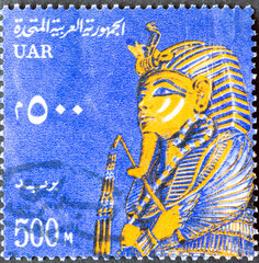 EGYPT - CIRCA 1964: a postage stamp from EGYPT , showing as national Symbol Funerary Mask of...