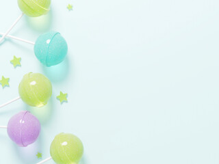 Pastel-coloured candy bars on light blue background
