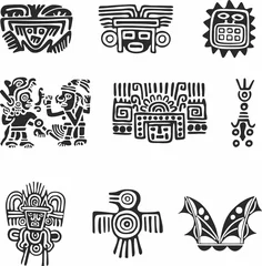 Fotobehang Vector set of monochrome Indian symbols. National ornament of native americans, aztecs, maya, incas. © Ana Lo