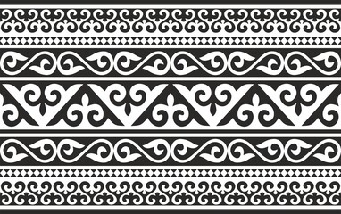 Vector monochrome seamless Kazakh national ornament. Ethnic pattern of the nomadic peoples of the great steppe, the Turks. Border, frame Mongols, Kyrgyz, Buryats, Kalmyks.
