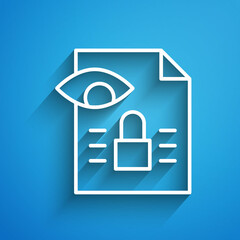White line Journalistic investigation icon isolated on blue background. Financial crime, tax evasion, money laundering, corruption. Long shadow. Vector