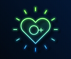 Glowing neon line Feminism icon isolated on blue background. Fight for freedom, independence, equality. Vector