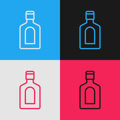 Pop art line Bottle of shampoo icon isolated on color background. Vector