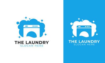 Laundry logo with washing machine and foam concept