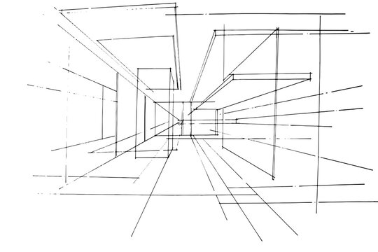 structure line sketch, hall structure, modern design,2d illustration.
