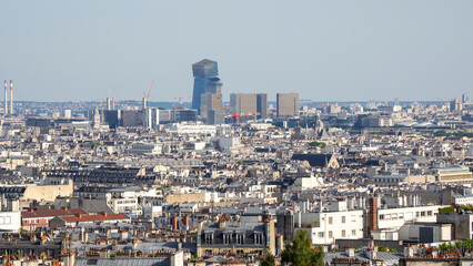 Paris, France. Amazing landscape to the city from the hill of Sacré-Coeur. Summer time. view of the buildings and the roof of Paris